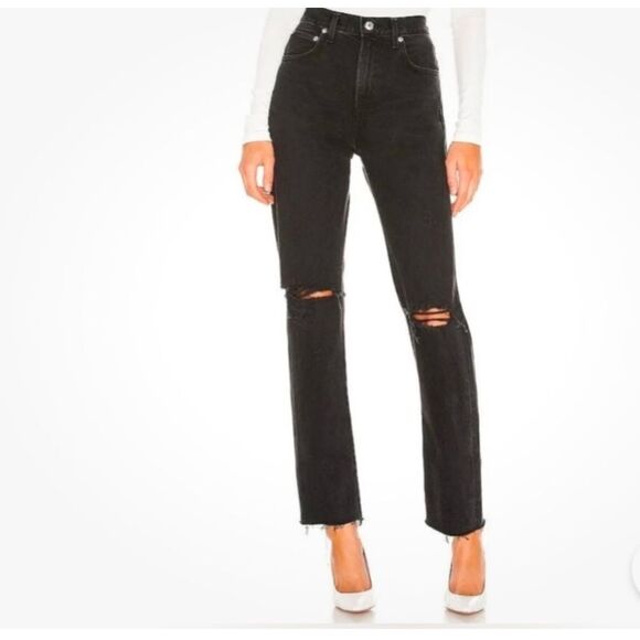 Agolde Denim - Agolde Cherie High Rise‎ Straight Jeans in Black Size 25